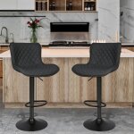 Tabourets de bar, lot de 2, chaises hautes, hauteur rglable, revtement en pu, pivotant sur 360, avec ...
