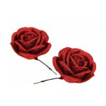 Fleurs artificielles paillettes d�coratives - set 2 pcs - rouge - silumen
