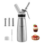Siphon à crème en acier inoxydable, 500 ml avec 3 buses décoratives en acier inoxydable distributeur ... Siphon à crème en acier inoxydable, 500 ml avec 3 buses décoratives en acier inoxydable distributeur ...