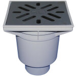 Siphon vertical 'perfekt' dn110, support de grille en plastique 244x244mm, grille en fonte 226x226mm, ...