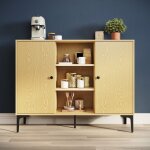 Sirhona - buffet de cuisine � 2 portes enfilade style moderne meubles couleur bois, 120 x 35 x 93 cm