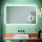 Sirhona - miroir lumineux de salle de bain, miroir led mural de 100x60 cm anti - bu�e avec miroir grossissant ...