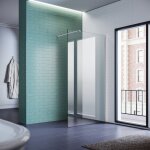 Porte de douche 110x 200 cm verre 8mm nano chelle transparente avec barre stabilisatrice 100 cm unidirectionn ...