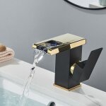 Sjqka - robinet de lavabo cascade led - robinet salle de bain noir et or - mitigeur lavabo dore - robinet ...