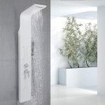 Colonne de douche en acier inoxydable avec jet de massage, buses de massages et douche manuelle, pour ... Colonne de douche en acier inoxydable avec jet de massage, buses de massages et douche manuelle, pour ...