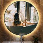 Skecten - miroir de salle de bain rond + bord biseaut� poli + anti - bu�e - 70cm