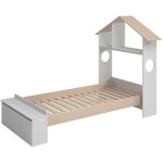 Skila - lit 90x190cm t�te de lit cabane et banc - coffre blanc et naturel