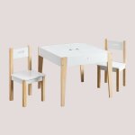 Sklum - ensemble table et 2 chaises en bois belfy kids en ardoise avec rangement blanc