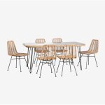 Sklum - ensemble table rectangulaire en osier synth�tique (180x90 cm) leribert et 6 chaises de jardin ...