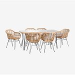 Sklum - ensemble table rectangulaire en osier synth�tique leribert (180x90 cm) et 6 chaises de jardin ...