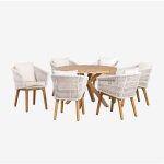 Sklum - ensemble de table ronde en bois (�120 cm) naele et 6 chaises de jardin barker blanc gardenia