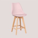 Sklum - tabouret haut nordique avec coussin en similicuir rose noisette ?65 cm