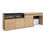Buffet, bahut, meuble de rangement, 227x75x35 cm, chambre � coucher, pi�ce, chemin�e �lectrique, commode, ...