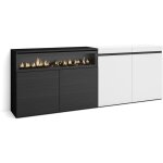 Skraut home - buffet salon et cuisine, meuble de rangement, commode, 200x75x35cm, 4 portes, chemine ...