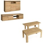 Skraut home - ensemble naturale salon salle  manger, buffet - meule tv 160cm - table extensible chne ...