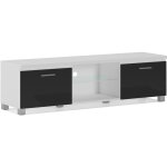 Skraut home - meuble bas tv led, salon - sjour, blanc mate et noir laqu, dimensions: 150 x 40 x 42 ...