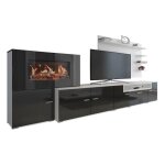 Skraut home - meuble de salon avec chemine lectrique  5 niveaux de flamme, finition blanc mate et ...