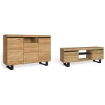 Skraut home - set naturale salle  manger, meuble auxilier, buffet - meuble tv 140cm chne nordique noir ...