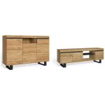 Skraut home - set naturale salle � manger, meuble auxilier, buffet - meuble tv 160cm ch�ne nordique noir ...