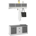 Frg282 - w + fsr66 - hg meuble d'entre ensemble portemanteau mural 3 tiroirs + banc de rangement avec ...