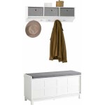Sobuy - frg282 - w + fsr86 - w meuble d'entre ensemble portemanteau mural 3 tiroirs + banc de rangement ...