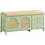 Banc � chaussures entr�e avec rangement 3 tiroirs, portes grille, coussin rembourr�, meuble d?entr�e ...