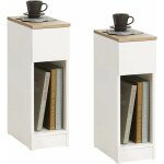 Lot de 2 tables de chevet 20 cm avec tiroir, design moderne en mdf et bambou naturel, meuble de nuit ...