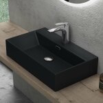 Doporro lavabo  poser noir mat vasque suspendu en cramique lave mains rectangulaire pour salle de bain ...