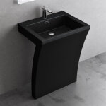 Doporro lavabo colonne sur pied noir mat vasque en fonte minrale solid surface lave mains rectangulaire ...