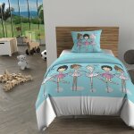Soleil d ocre - parure housse de couette 140x200 cm danseuses bleu, 100% coton 57 fils / cm2,