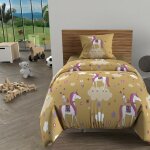 Soleil d ocre - parure housse de couette 140x200 cm licornes jaune, 100% coton 57 fils / cm2, par soleil ...