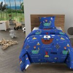 Soleil d ocre - parure housse de couette 140x200 cm pirates bleu, 100% coton 57 fils / cm2, par soleil ...
