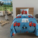 Soleil d ocre - parure housse de couette 140x200 cm pompiers bleu, 100% coton 57 fils / cm2, par soleil ...