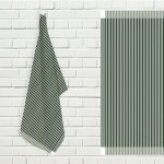 Lot de torchons de cuisine coton kent vert et blanc, par soleil d'ocre