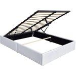 Lit 180x200 coffre gris - 12 lattes - montage rapide et facile - rev�tement pvc simili facile d'entretien ...