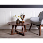 Lisa design ? table basse ronde 75 cm ? bois plaqu� noyer ? r�sistante � l'humidit� et aux rayures ? ...