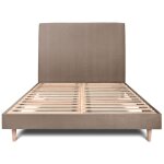 Sommeil de plomb - lit 200x200cm avec t�te de lit tapissier velours et sommier kit taupe - hauteur totale ...