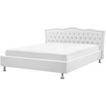 Sommier et cadre de lit double 160 x 200 cm en cuir pu blanc t�te de lit clout�e metz