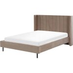 Beliani - sommier pour lit double 140 x 200 cm en velours taupe tte de lit haute villette