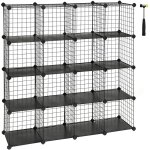 Songmics - 16 cubes de rangement en treillis metallique, placard, armoire avec tageres modulaires, noir ...