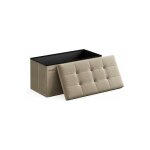 Songmics - banc de rangement pliant 76 cm, coffre de rangement, tabouret repose - pieds, taupe clair
