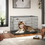 Feandrea - cage pour chien pliable noir - avec 2 portes - plateau amovible - 122 x 74, 5 x 80, 5 cm - ...