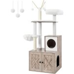 Feandrea - arbre  chat avec litire, griffoir moderne 2 - en - 1, cache - litire, maison pour chat ...