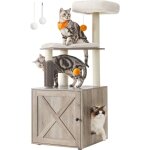 Arbre � chat avec maison de toilettes, tour de jeu moderne 2 - en - 1, niche pour chat de 134 cm avec ...