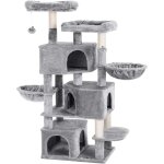 Feandrea - grand arbre � chat, avec 3 niches, 164cm de hauteur, gris clair