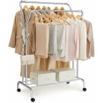 Songmics - portant  vtements avec roulettes, double barre, porte - manteau, en acier, charge 100 kg, ...