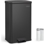 Songmics - poubelle de cuisine 40l, grand, corbeille  dchets  pdale avec couvercle, en acier, fermeture ...