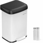 Songmics poubelle de cuisine, 50l, poubelle � p�dale en m�tal avec couvercle, grande et haute, blanc