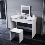 Sonni meubles de coiffeuse blanche, bureau de maquillage a double usage avec chaise, compartiment de ...