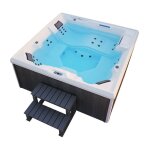 Spa d'extrieur avec escalier et couverture thermique stream big - 207 x 207 cm pour 5 personnes quipement ...